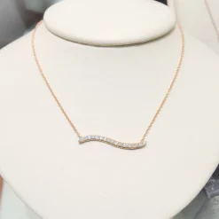 Bermuda Wavy Diamond Bar Necklace Rose Gold