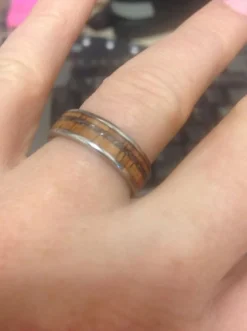 Black Pearl and Koa Wood Inlay Titanium Ring