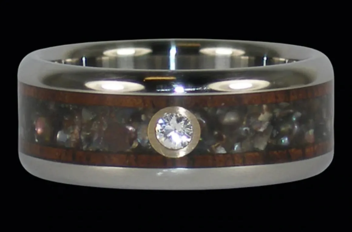 Black Pearl Dark Koa Wood Titanium Ring