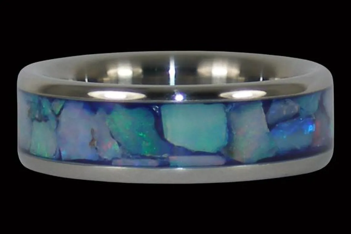 Blue Australian Opal Titanium Ring