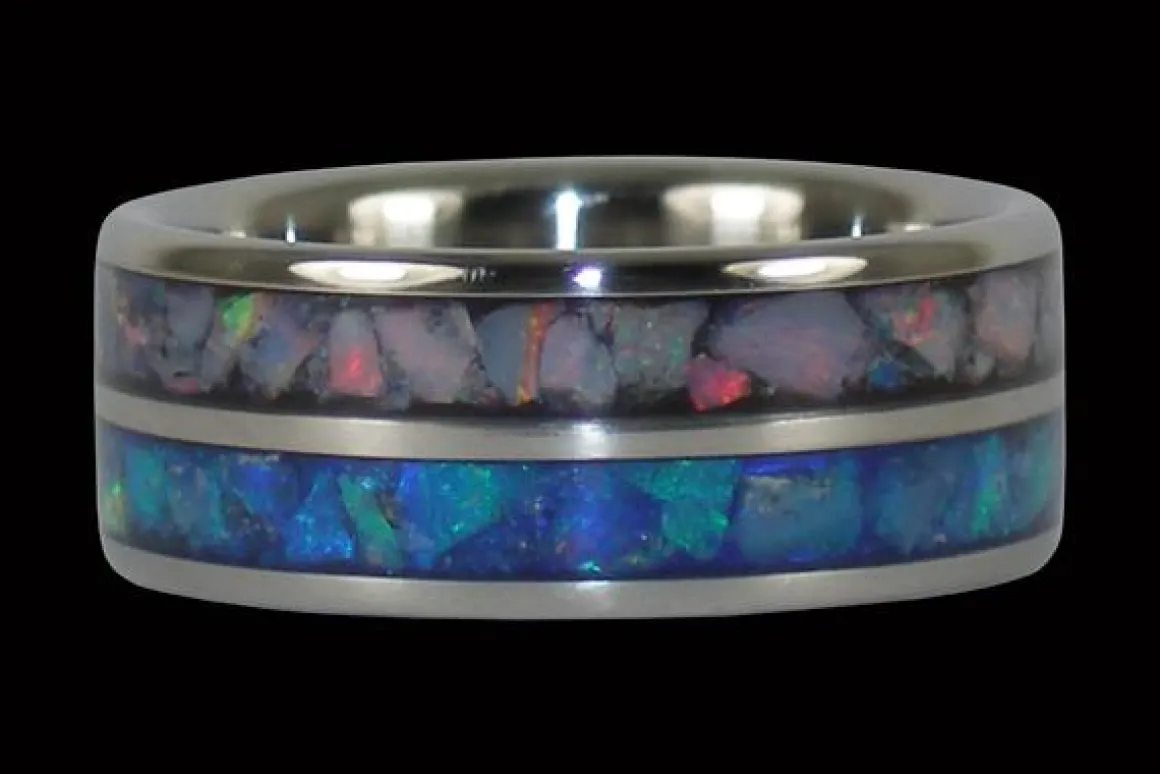 Blue Australian Opal Titanium Ring