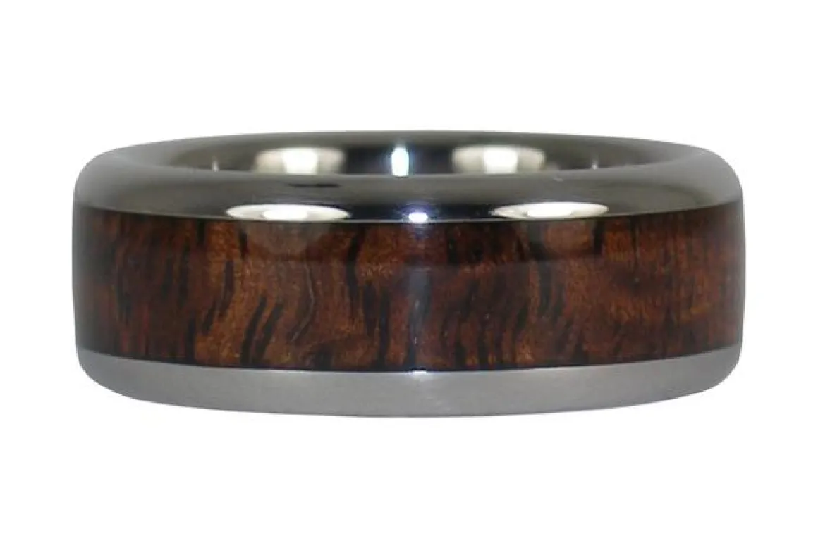 Dark Koa Wood Inlay Titanium Ring Band