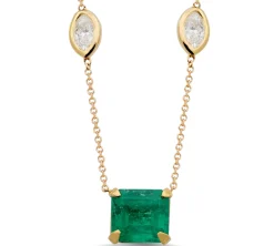 Diamond and Emerald Pendant Necklace