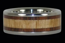 Hawaiian Koa and Mango Wood Inlay Titanium Ring