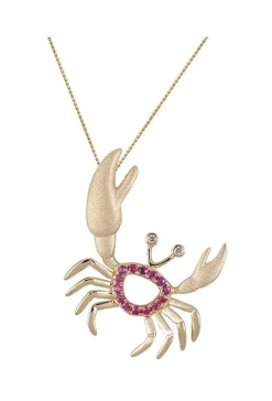 14k Crab Pendant with 2 Diamonds and 14 Hot Pink Sapphires
