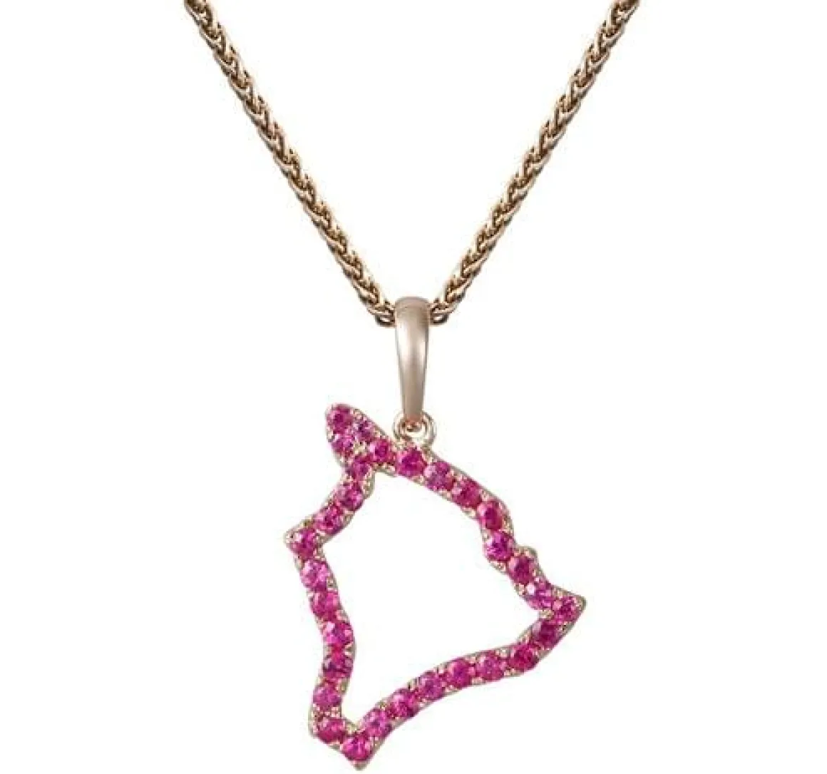 14k "Hawaii" Pendant with 30 Pink Sapphire (Dark Red)