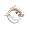 14k 20mm "Chasing Couple" Dolphin Pendant with 2 diamonds