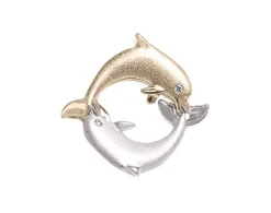 14k 20mm "Chasing Couple" Dolphin Pendant with 2 diamonds