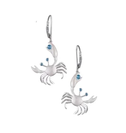 14k 17mm Crab Earrings with 6 Blue Diamonds