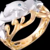 14k 20mm "Flipping Couple" Dolphin Ring with 2 blue diamonds