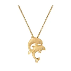 14k 15mm "Jumping Couple" Dolphin Pendant with 2 diamonds