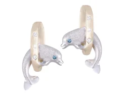 14k 15mm "Jumping Loop" Dolphin Earrings with 6 diamonds