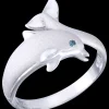 14k 10mm "Jumping Single" Dolphin Ring with blue diamond