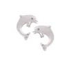 14k 15mm "Jumping Single" Dolphin Stud Earrings with 2 blue diamonds