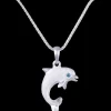 14k 20mm "Jumping Single" Dolphin Pendant with 0.01 carat blue diamond