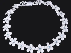 14k 08mm Plumeria Bracelet with 18 diamonds and 18pc flowers