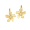 14k 11mm Plumeria Earrings Lever back with 2 diamonds