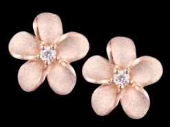 14k 8mm Plumeria Earrings with 2 Diamonds
