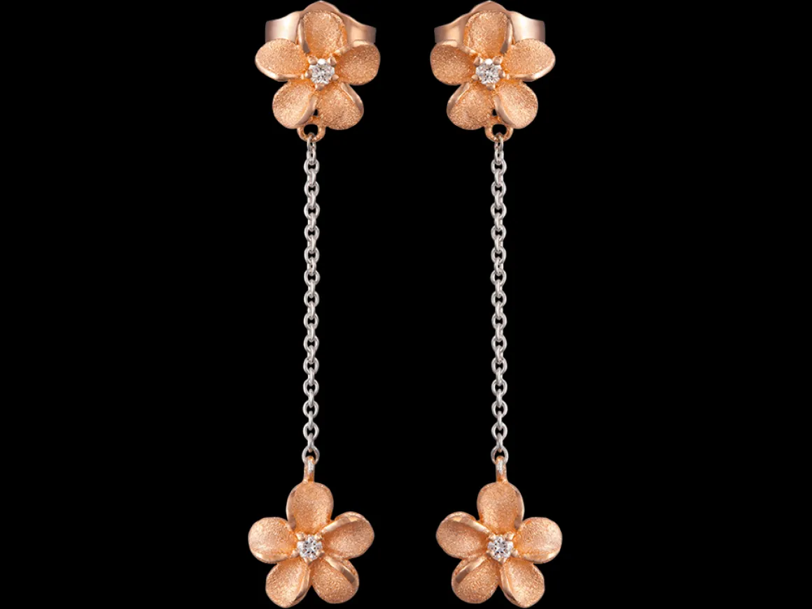 14k 7mm Plumeria Earrings with 6 Diamonds