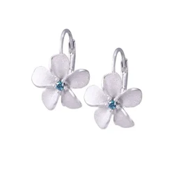 14k 11mm Plumeria Earrings with 2 blue diamonds