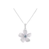 14k 15mm Plumeria Pendant with Blue Diamond