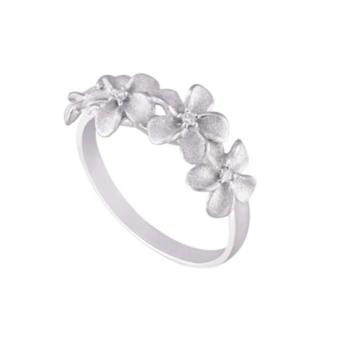 14k 8mm Plumeria Ring with 4 Diamonds