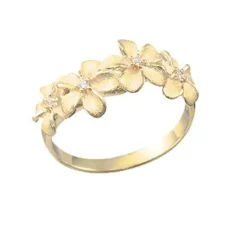 14k 8mm Plumeria Ring with 4 Diamonds