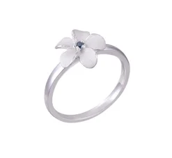 14k 10mm Plumeria Ring with blue diamond