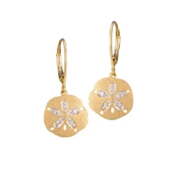 14k 12mm Sand Dollar Earrings with 20 Diamonds
