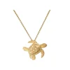 14k 20mm Sea Turtle Pendant with 2 Diamonds
