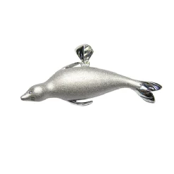 14k 40mm Seal Pendant "Searching" with 2 Diamonds