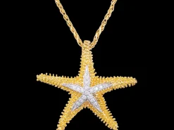 14k 30mm Starfish Pendant with 16 Diamonds