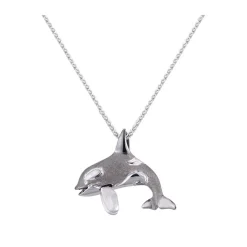 14k 20mm 2/tone (Black and White) Killing Whale Pendant with 2 Diamonds