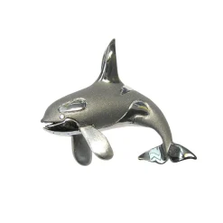 14k 40mm 2/tone (Black and White) Killing Whale Pendant with 2 Diamonds