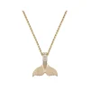14k 15mm Whale Saw Tail Pendant with 5 Diamonds