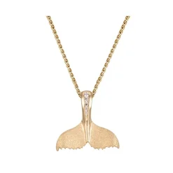 14k 21mm Whale Saw Tail Pendant with 5 Diamonds