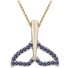 14k 16mm Whale Saw Tail Pendant with 26 Blue Sapphires