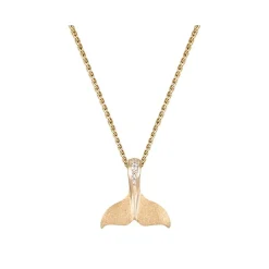 14k 15mm Whale Tail Pendant with 5 Diamonds