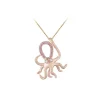 14k Rose Gold Octopus Pendant with 2 Diamonds and 12 Pastel Pink Sapphires