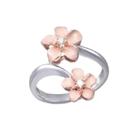 14k 2/tone 8 & 11mm "Hang 5" Plumeria Ring with 2 diamonds