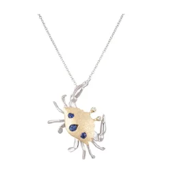 14k 2/tone Crab Pendant with 2 Diamonds and 3 Sapphires