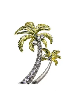 14k 2/tone Double Palm Tree Pendant with 36 Diamonds