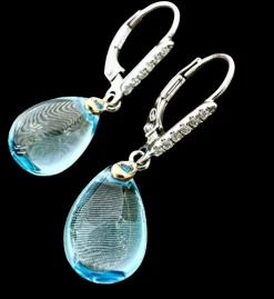 14k 2/Tone Leverback Earring with 12 Diamonds .06ct, 2 Blue Topaz 7.00-9.00ct