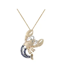 14k 2/tone Lobster Pendant with 2 Diamonds and 16 Blue Sapphires