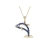 14k 2/tone 15mm Dolphin Pendant with 21 Blue Sapphires