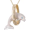 14k 2/tone 20mm "Jumping Loop" Dolphin Pendant with 5 diamonds