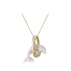 14k 2/tone 20mm "Jumping Loop" Dolphin Pendant with 6 diamonds