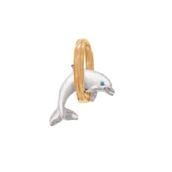 14k 2/tone 20mm "Jumping Loop" Dolphin Pendant with blue diamond
