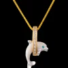 14k 2/tone 15mm "Jumping Loop" Dolphin Pendant with 10 diamonds
