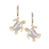14k 2/tone 20mm Sea Turtle Earring with 4 Diamonds